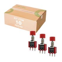 10x Chave Push Button 3 Terminais Sem Trava Ds-612 Vermelho