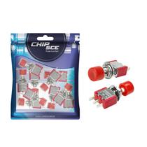 10x Chave Push Button 3 Terminais Sem Trava Ds-612 Vermelho