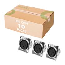 10x Conector Xlr Cannon Fêmea para Painel Linha Pro c/ trava