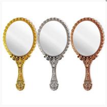 10x Espelho De Mão Provençal Princesas Reto Para Maquiagem Grande 25cm - Prata/Dourado