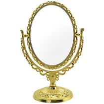 10x Espelho Para Maquiagem Dupla Face Princesa De Mesa Oval Dourado