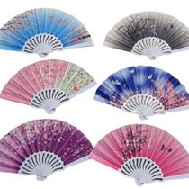 10x Leque Oriental Flores De Tecido Para Festa Dança Carnaval Decoração