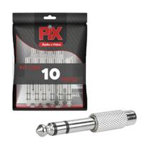 10x Plug Adaptador P10 Estéreo p/Jack Rca Fêmea Profissional - Pix