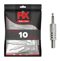 10x Plug Conector P2 Mono Profissional Reforçado Níquel - PIX