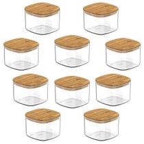 10x Pote Hermetico Cozinha 450ml OU Keep com Tampa de Bambu