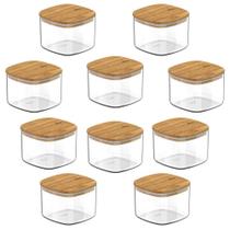 10X Pote Hermetico Cozinha 450Ml Ou Keep Com Tampa De Bambu