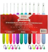11 Agulhas Alumínio Crochê Cabo Emborrachado Soft + Marcador