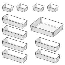 11 Organizadores Acrilico Cristal Modular Multiuso Retangular Transparente Cesto Porta Maquiagem