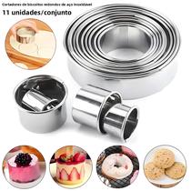 11 pçs/set Aço Inoxidável Rodada Biscoito Cortadores DIY Pastelaria Cozimento Círculo Anel Moldes