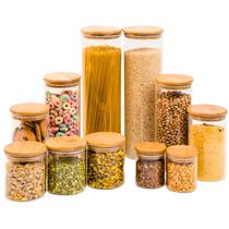 11 Porta Mantimentos Herméticos Vidro Bambu Silicone Premium