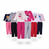 12 Artigos Roupas Para Meninas Infantil 6 Blusas Meia Estação + 6 Calças Lisas em Moletom