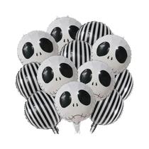 12 Balões De Folha De Alumínio De Halloween Com Caveira E Esqueleto Listrado Preto E Branco Para 12 Balões De Folha De Alumínio De Halloween Com Caveira E Esqueleto Listrado Preto E Branco Para