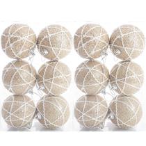 12 Bola Champagne Com Cordões Branco Árvore de Natal 6 CM