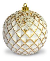 12 Bolas De Natal 8cm Ouro Patinadas Em Branco C/12 Pçs - Fitas e Festas