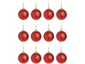 12 Bolas de Natal Vermelha com Brilho pra Decorar Arvore Pinheiro Natalino