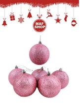 12 Bolas Natalina Glitter Rosa Escuro Decoração Árvore