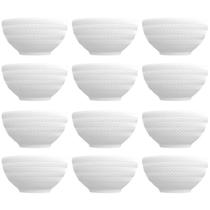 12 Bowls de Porcelana Germer 400ml Branco com Relevo Chevron Cumbuca para Petiscos Caldos Sobremesas