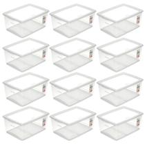 12 Caixas Organizadoras com Tampa 30L Click Empilháveis de Plástico Travas Laterais 12 Caixas Organizadoras com Tampa 30L Click Empilháveis de Plástico Travas Laterais