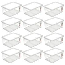 12 Caixas Organizadoras com Tampa 30L Click Empilháveis de Plástico Travas Laterais 12 Caixas Organizadoras com Tampa 30L Click Empilháveis de Plástico Travas Laterais
