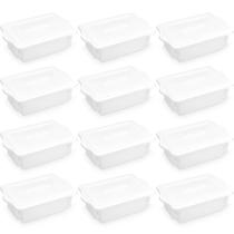 12 Caixas Plásticas Organizadoras para Alimentos 10L Cestos Empilháveis Brancos com Tampa