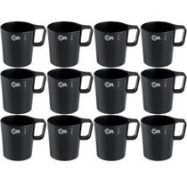 12 Canecas 250ml Preto Empilháveis Escolar Achocolatado Café Chás Coza 12 Canecas 250ml Preto Empilháveis Escolar Achocolatado Café Chás Coza