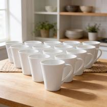 12 Canecas de Porcelana 300 ml Branca Simples Sublimação Lettering Promocional