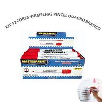 12 Caneta Pincel Quadro Branco Masterprint Cores Vermelho
