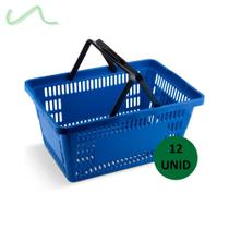 12 Cestas Plástica Supermercado Reforçada Cestinha Azul Multiuso - Roma