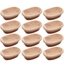 12 Cestas Porta Pão 24x17cm Servir Restaurantes Oval Rattan Plástico Forro Tecido Cesto Lyor