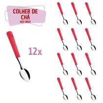 12 Colher de de Chá Vermelho Aço Inox Plástico Luna Casa - Taumer