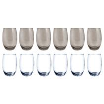 12 Copos de Vidro 450ml 6 Transparente e 6 Cinza Drink Suco
