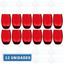 12 Copos de Vidro Bellagio Redondo 450ml Grande Vermelho 12 Copos de Vidro Bellagio Redondo 450ml Grande Vermelho