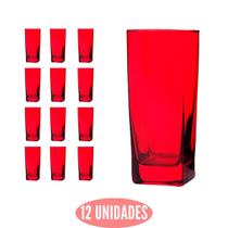 12 Copos de Vidro Texas Vermelho Translucido Luxo 320 ml - PRATICASA