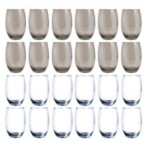 12 Copos Transparente 12 Copos Cinza 450ML Redondo - 24Peças