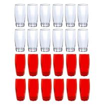 12 Copos Transparente 12 Copos Vermelho 370ML