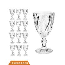 12 Copos Transparente Taças Diamante 300ml Para Agua Vinho