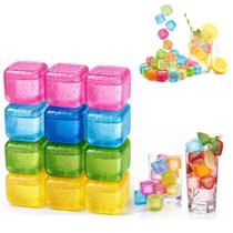 12 Cubos de Gelo Reutilizável Ecológico Artificial para Bebidas Kit Colorido
