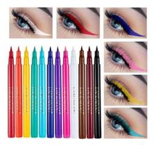 12 Delineador Colorido Olho Gatinho - 12 Cores - Colorido - Divertida Make