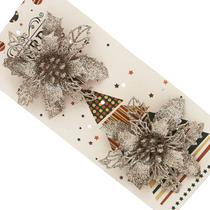 12 Enfeite Flor Poinsettia Champagne Árvore de Natal 10 CM 12 Enfeite Flor Poinsettia Champagne Árvore de Natal 10 CM