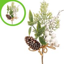 12 Enfeite Natal Decoração Luxo Azevinho Galho Branco Nevado - Bela Flor