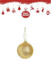 12 Enfeites de Bolas Natalina Glitter Ouro Árvore Decoração 12 Enfeites de Bolas Natalina Glitter Ouro Árvore Decoração