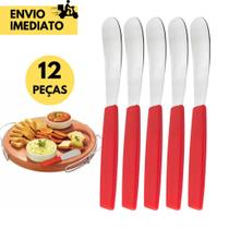 12 Espátulas p/ Manteiga , Geléia, Patês de Inox com Cabo Vermelho Ideal p/ Cafés e Petiscos, Restau