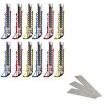 12 Estiletes Profissional Com Trava De Metal 18mm E Lâminas 12 Estiletes Profissional Com Trava De Metal 18mm E Lâminas