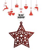 12 Estrelas Vermelho Vazada Glitter Decorativo Natal 10CM