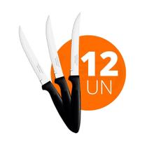 12 Facas Churrasco Ipanema Preto Aço Inox Fptop - Tramontina