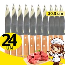 12 Facas Inox 30,3cm com Cabo de Madeira Kit com 2 Peças Perfeitas para o Dia a Dia