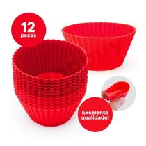 12 Formas Muffin Cupcake Bolinho Forminha Vermelha Jogo Kit Em Silicone Para Micro-ondas Assadeira UnyHome FS11KIT