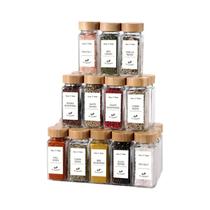 12 Frascos de Especiarias de Vidro (4oz) com Tampas de Bambu e Etiquetas Minimalistas - Inclui Funil