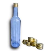 12 Garrafa de Vidro Vinho Azul 750ml C/Tampa e Lacre Licor - Vidro Nobre