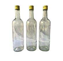 12 Garrafas de Vidro Bordalesa Branca Transparente Rosca 750ml